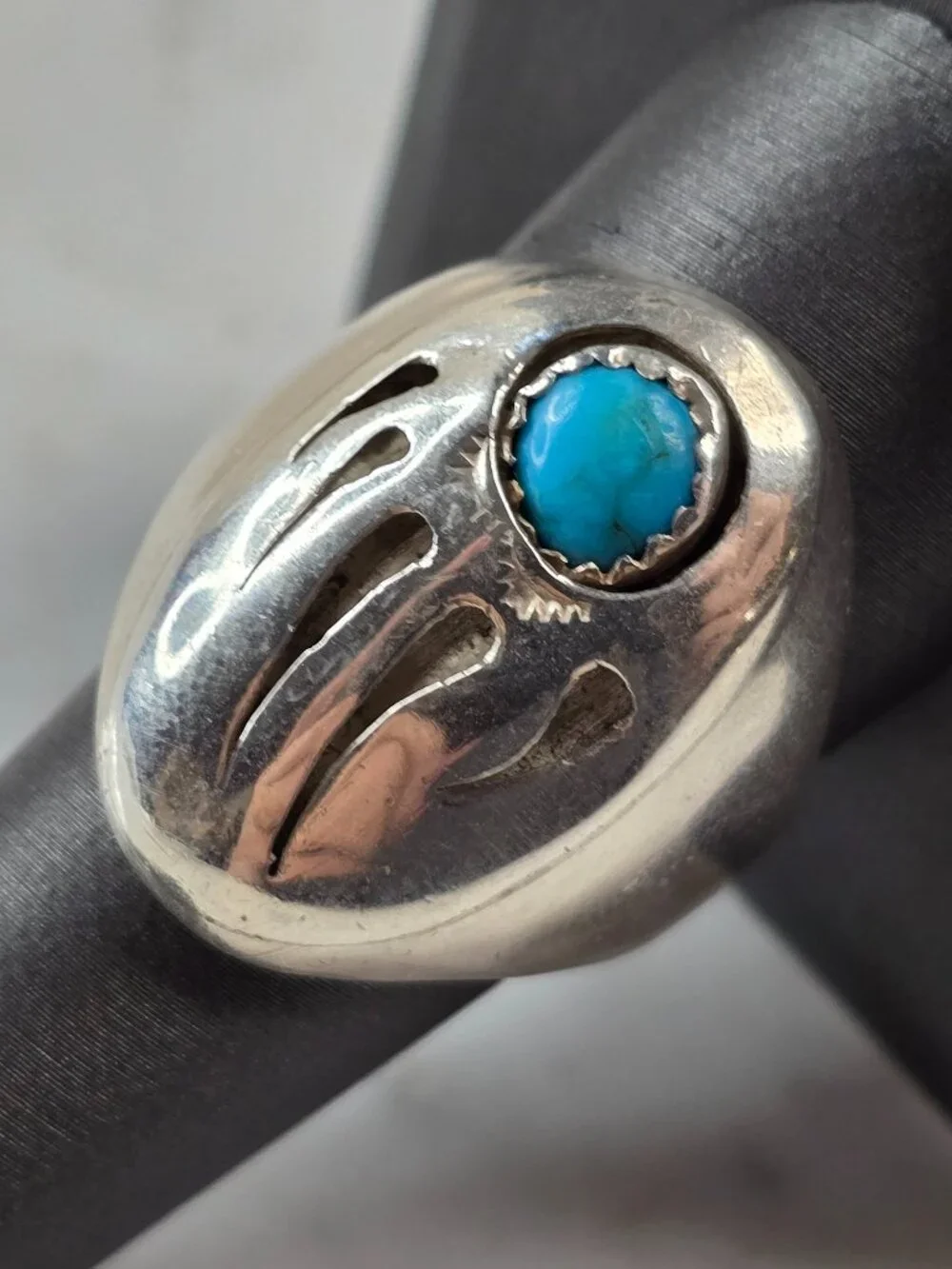 Mens Vintage Estate Sterling Silver Navajo Bear Paw Turquoise Ring 17.8g E5550